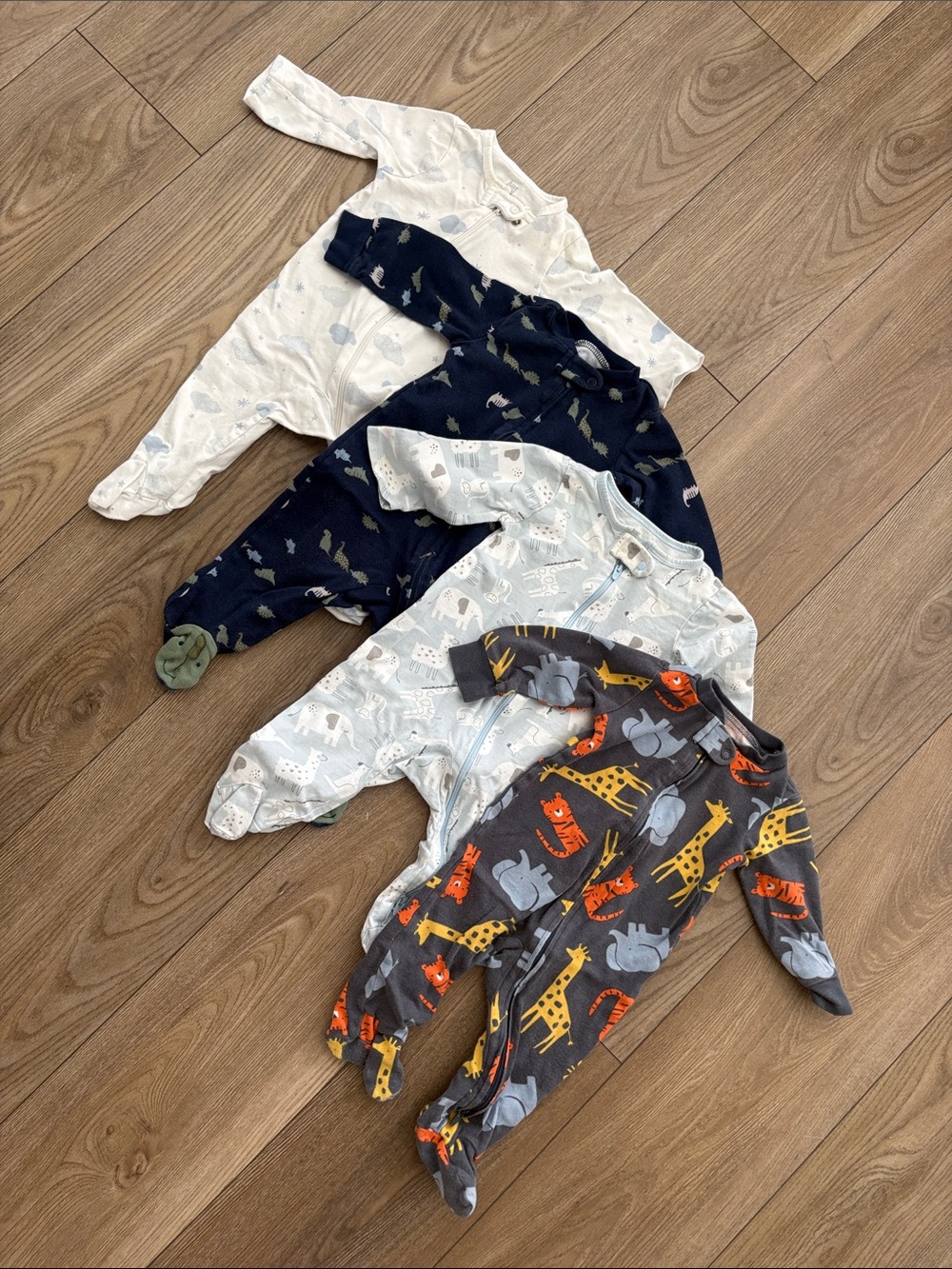 Baby Animal Print Footed One-Piece Pajamas - Gray, Navy, White, Light Blue